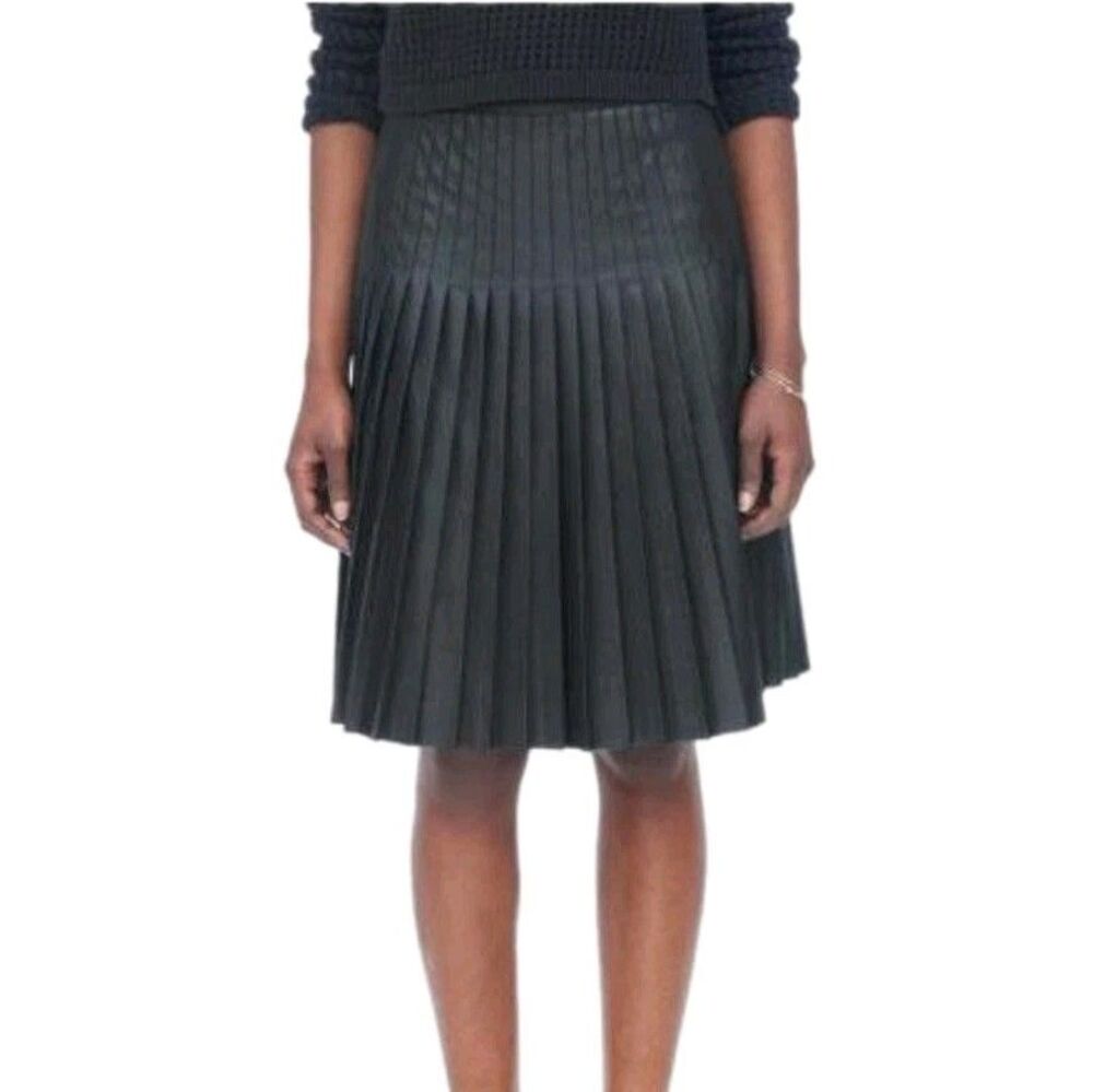 Rebecca Taylor Black Faux Leather Vegan Pleated Skirt Women's Size 4
